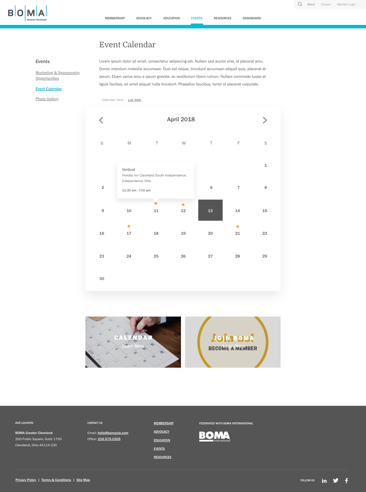 BOMA events calendar